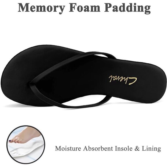 🆕 Black Leather Thong Sandals Women’s Flip Flops Comfy Summer Rubber Dressy - Picture 2 of 5